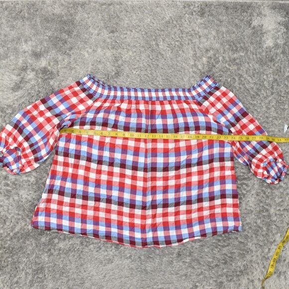 Lane Bryant Red and Blue Plaid Off-Shoulder Top - Picture 5 of 8
